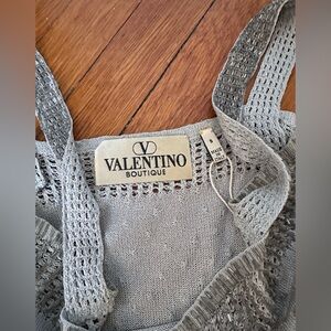 Valentino Boutique Silk Beaded Top Tank Vintage Designer Silver Grey